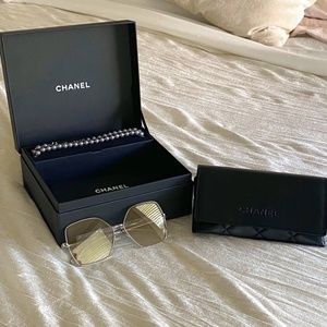CHANEL Butterfly Sunglasses with Pearl chain